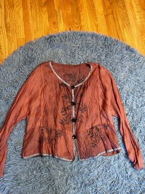 Jackie Loves John Brown Silk Sheer Overlay Top Size L